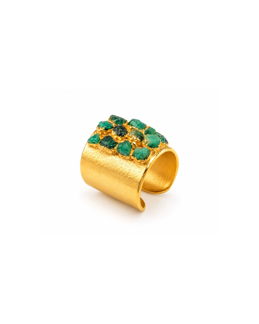 Anillo base ancha 12 esmeraldas