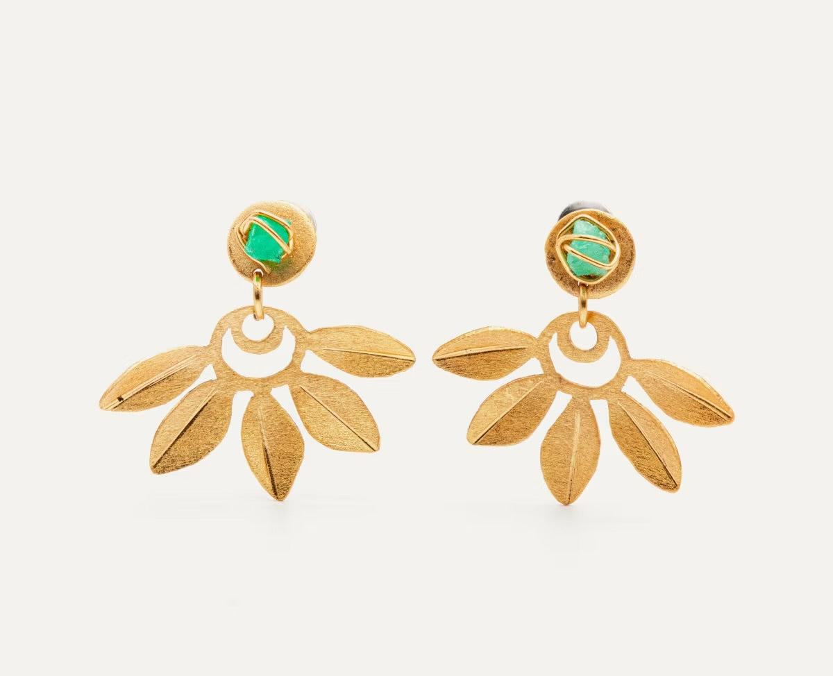 Mini Emerald 5 Leaf Earrings