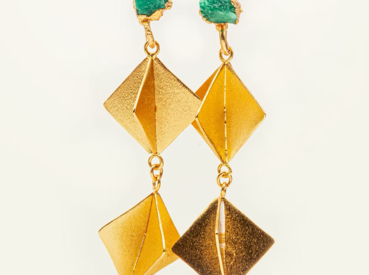 Emerald Geometric Rhombus Earrings