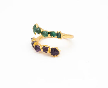 Anillo espiral mix amatistas y esmeraldas - FUSIÓN
