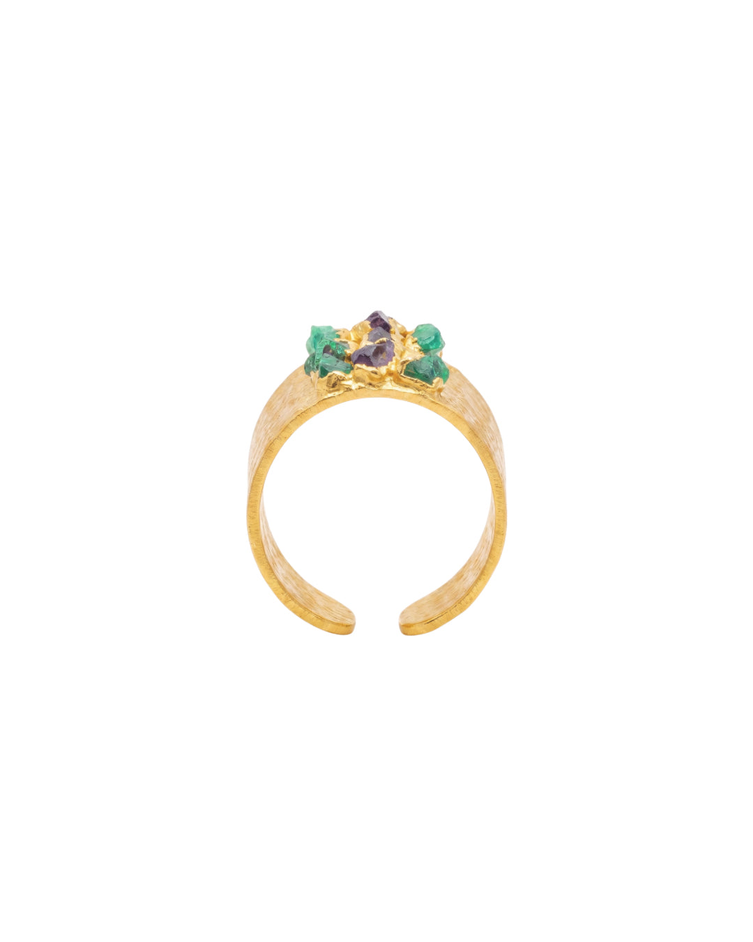 ANILLO BASE ANCHA MOSAICO MIX ESMERALDA Y AMATISTA FUSIÓN