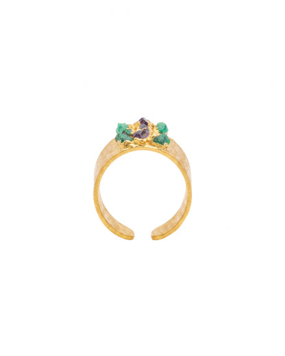 ANILLO BASE ANCHA MOSAICO MIX ESMERALDA Y AMATISTA FUSIÓN