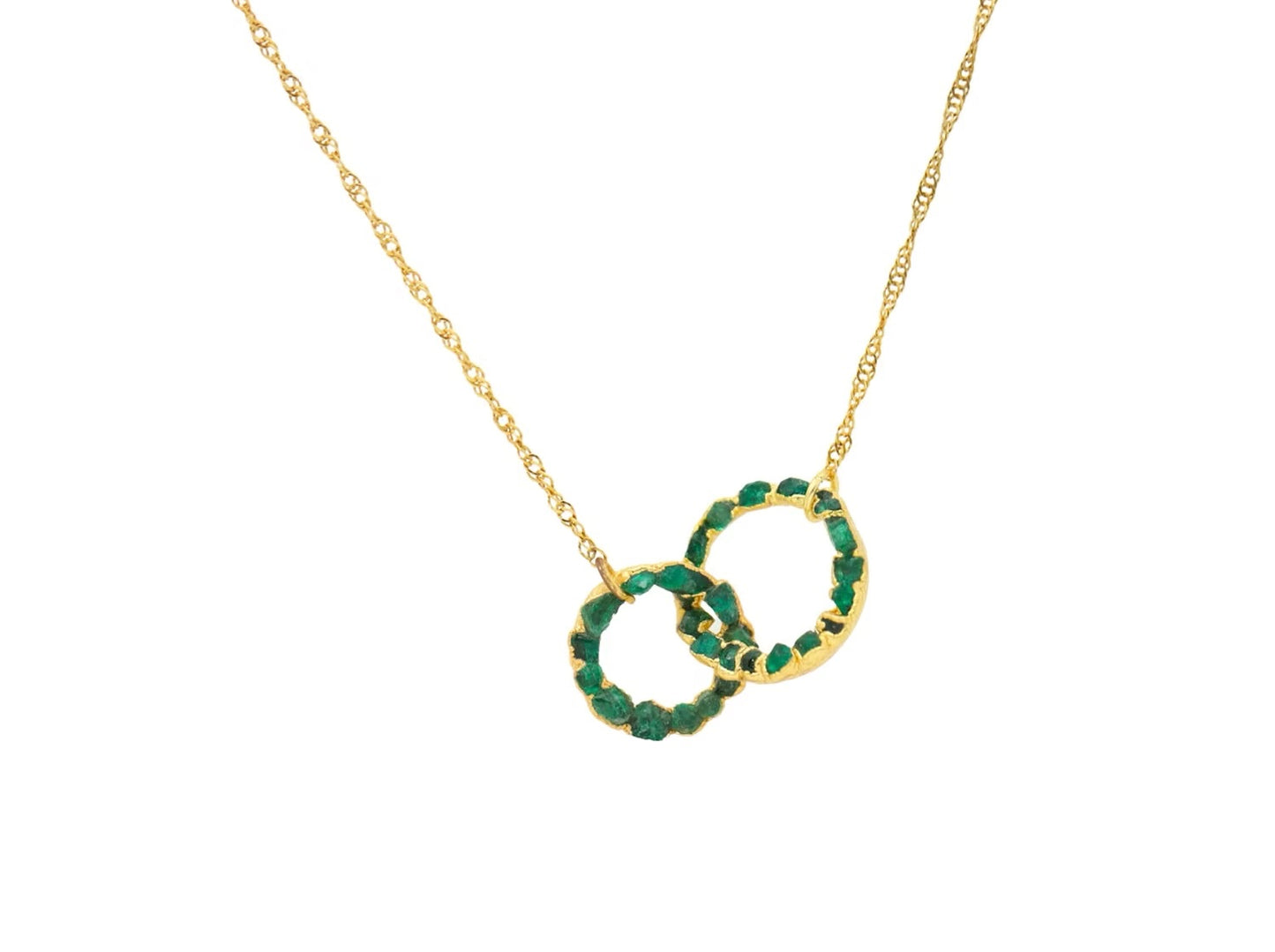 Necklace with pendant Intertwined Circles with Emeralds