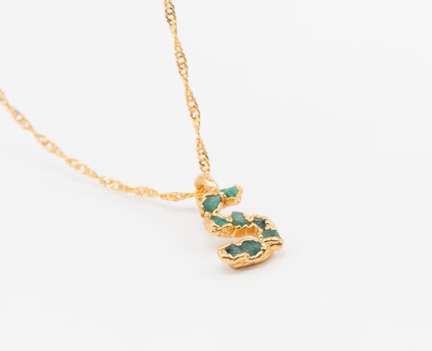 I pendant with chain, small emerald lettering, FUSION