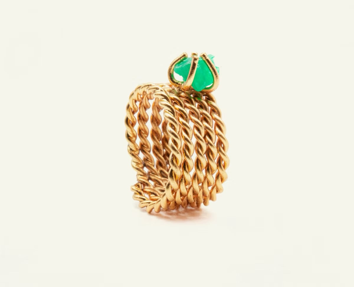 Anillo 4 trenzas Esmeralda - Raíces Collection
