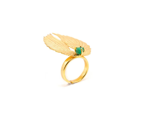 ANILLO ALAS GRABADO ESMERALDA