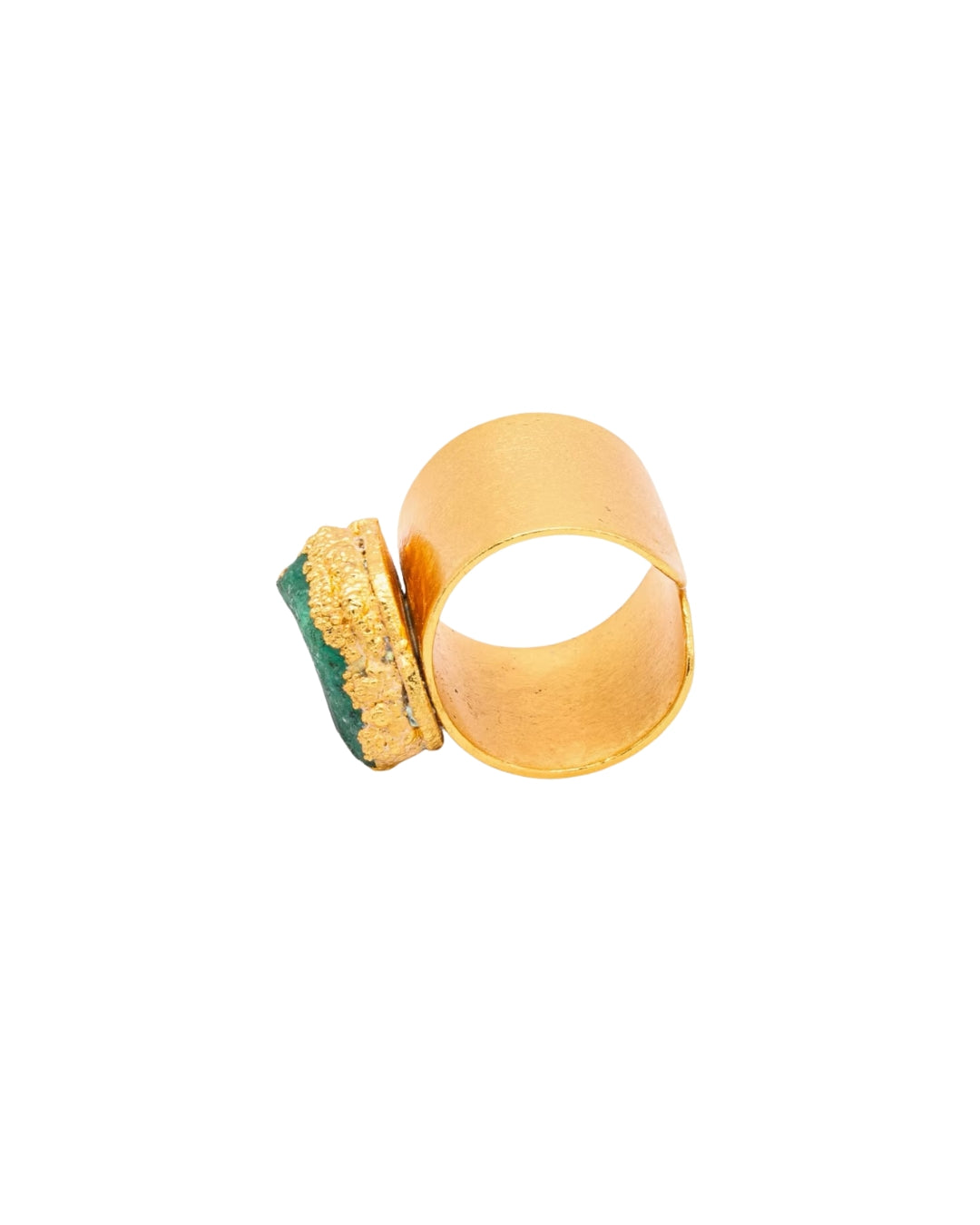 Wide base ring with 1 emerald - FUSION Collection