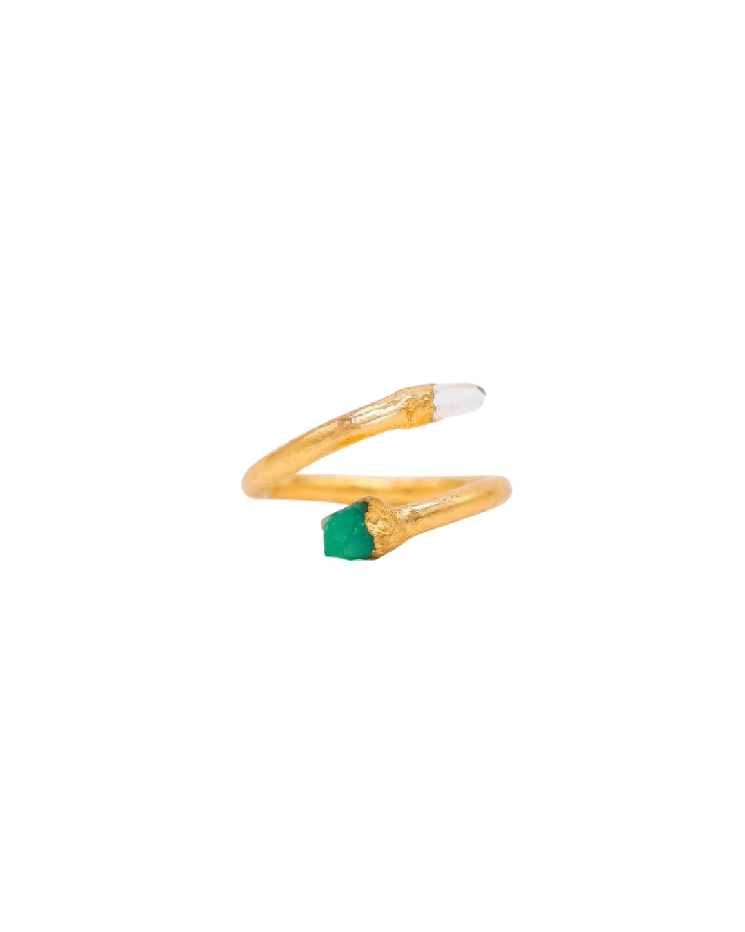 Crossed Quartz and Emerald Ring