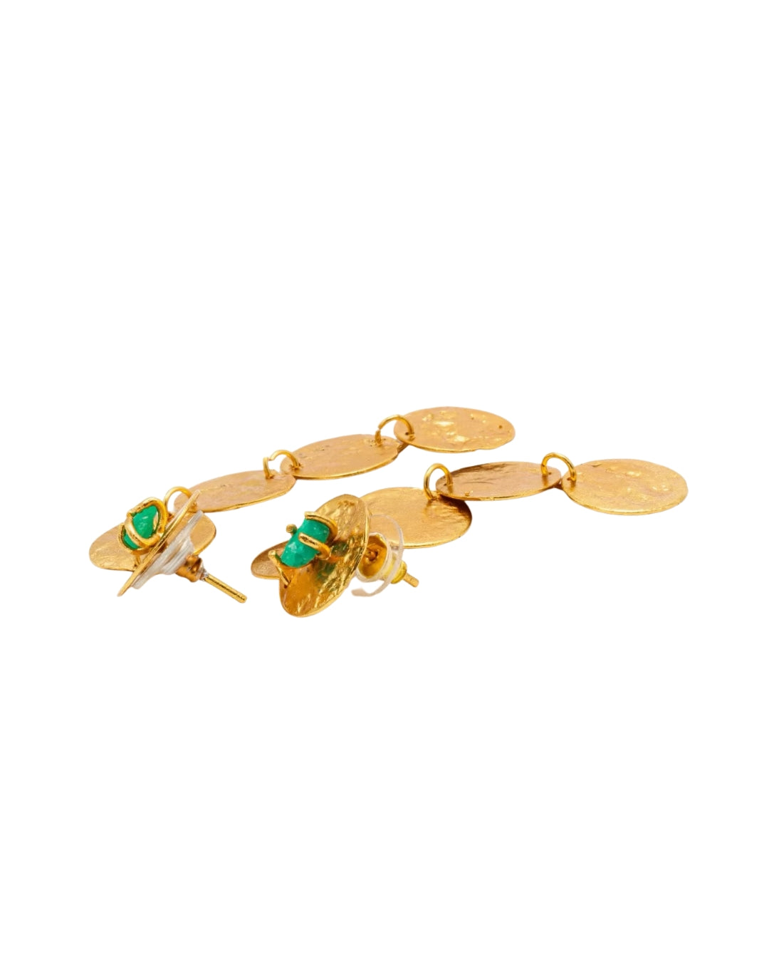 Earrings with 5 lattice circles and emerald