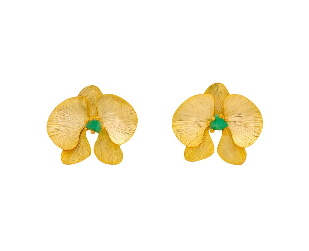 Maxi Arete Reemplazable Orquídea Perla y esmeralda