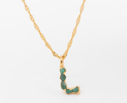 I pendant with chain, small emerald lettering, FUSION