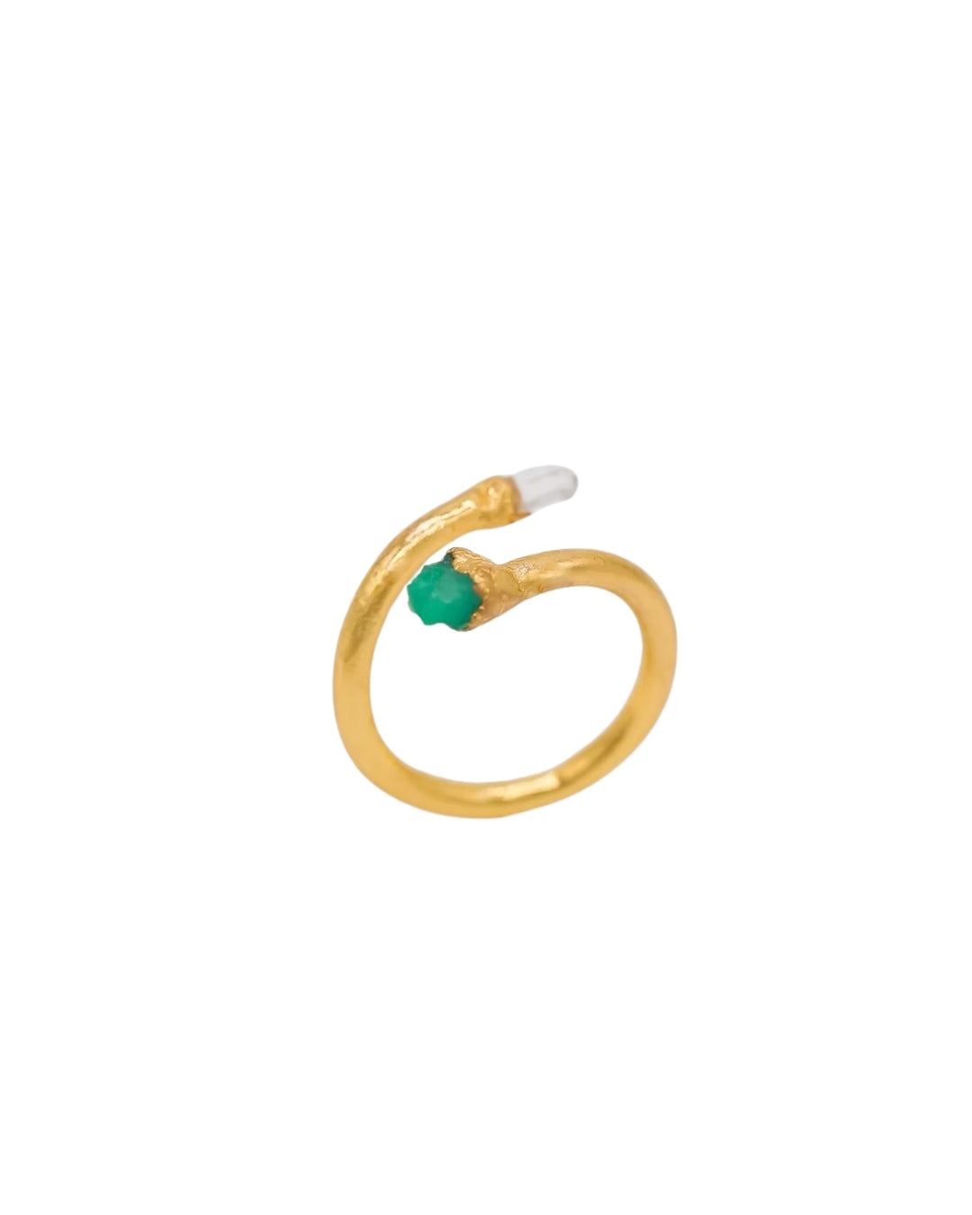 Crossed Quartz and Emerald Ring