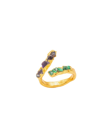 ANILLO ESPIRAL MIX ESMERALDA Y AMATISTA FUSIÓN