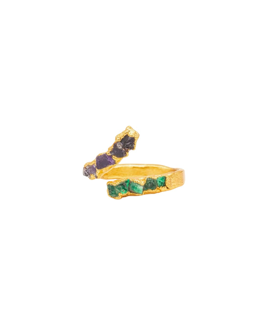 ANILLO ESPIRAL MIX ESMERALDA Y AMATISTA FUSIÓN