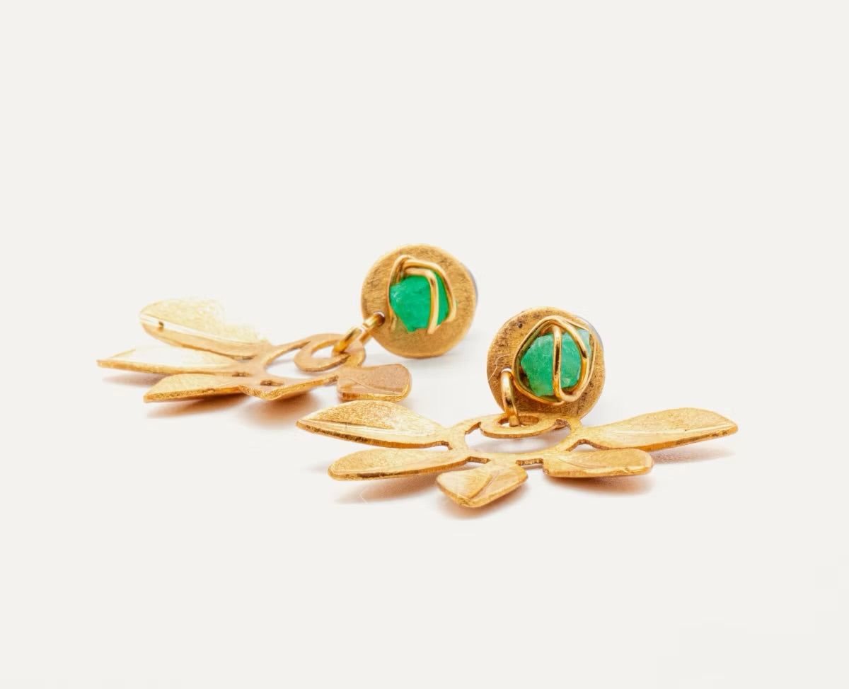 Mini Emerald 5 Leaf Earrings