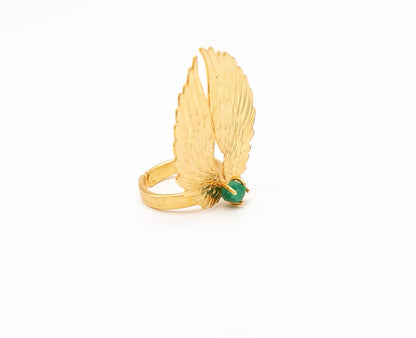 Anillo Alas grabado Esmeralda
