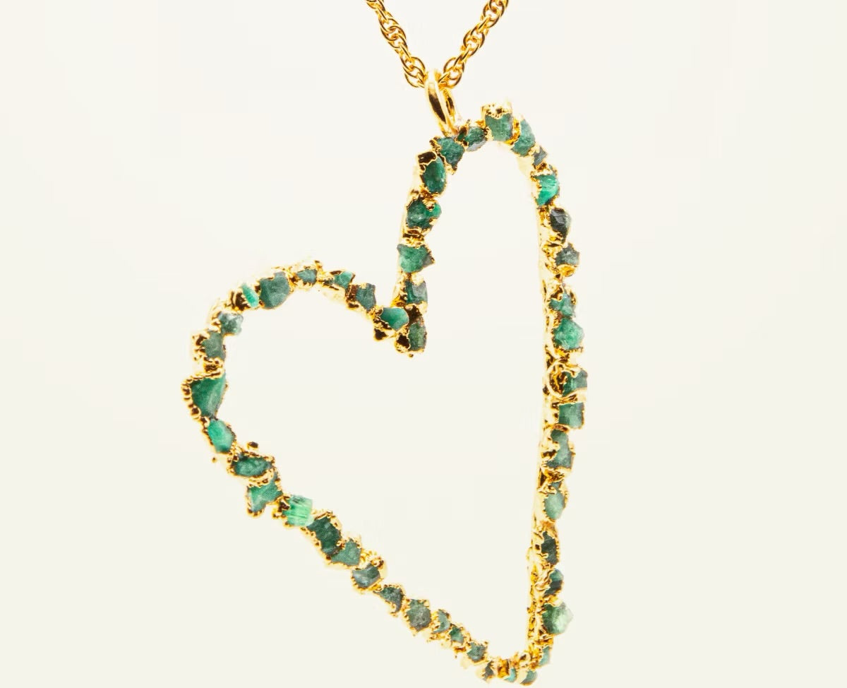 Large Emerald Heart Pendant Necklace - L'AMOUR Collection