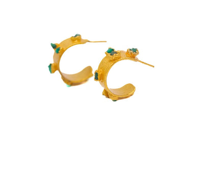 Medium Flat Hoop Earrings 7 Emeralds