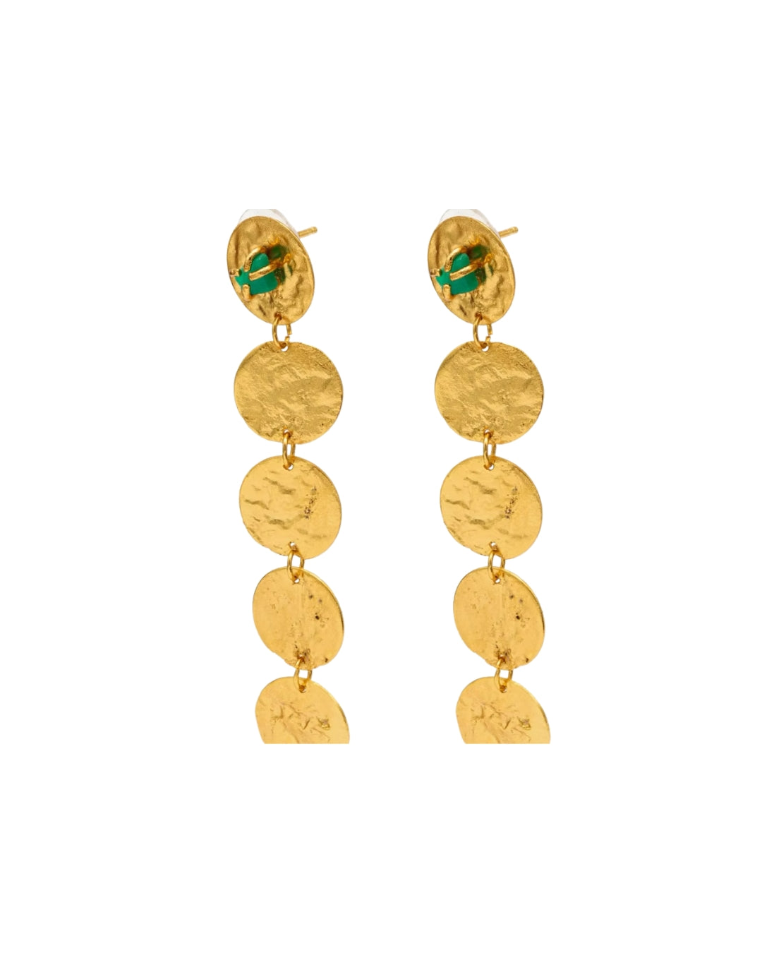 Earrings with 5 lattice circles and emerald