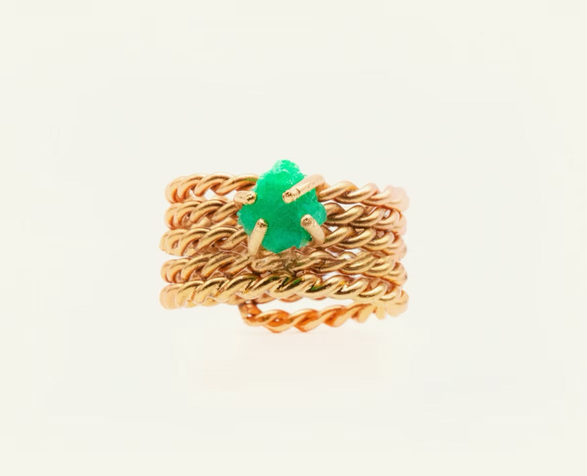 Anillo 4 trenzas Esmeralda - Raíces Collection