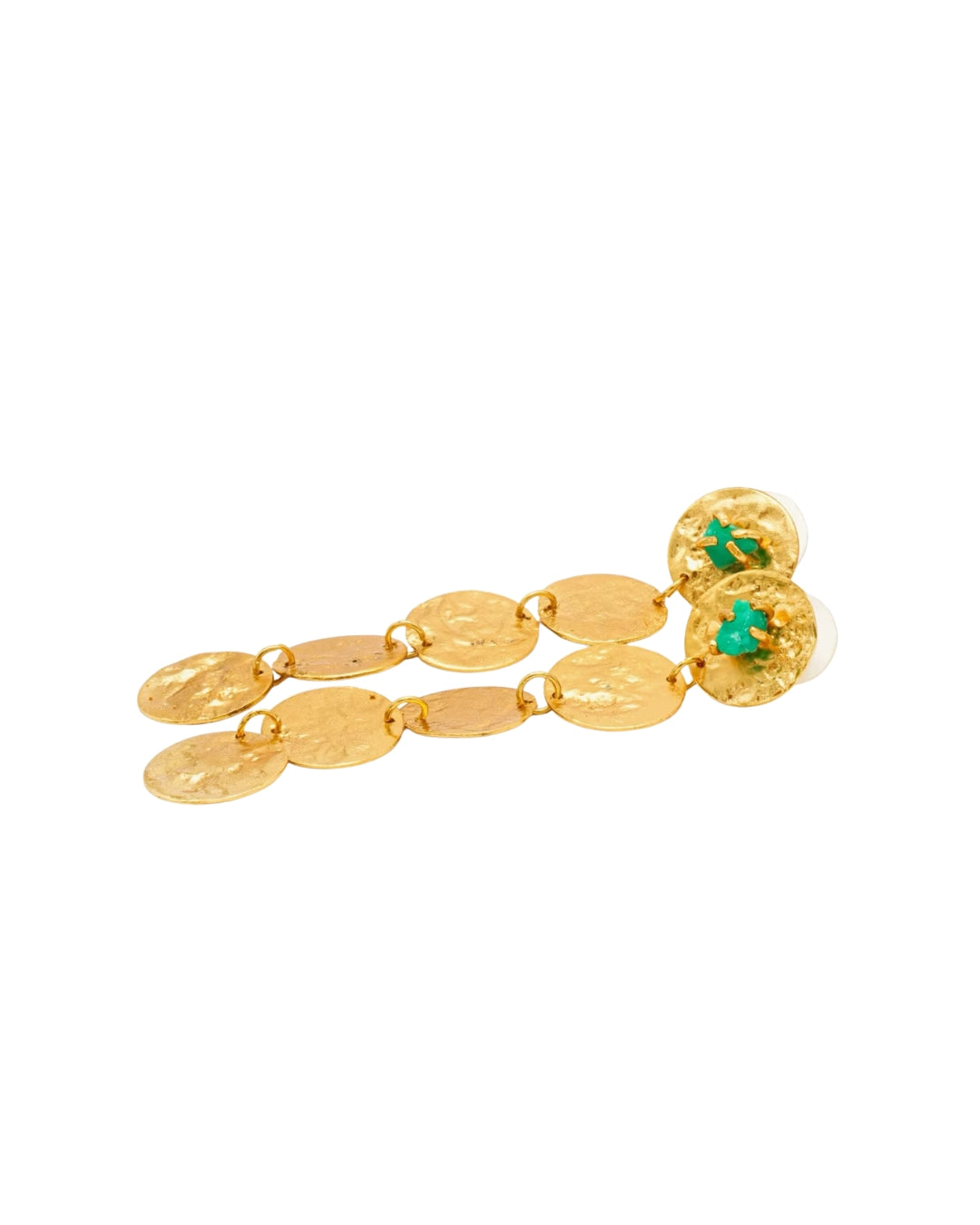 Earrings with 5 lattice circles and emerald