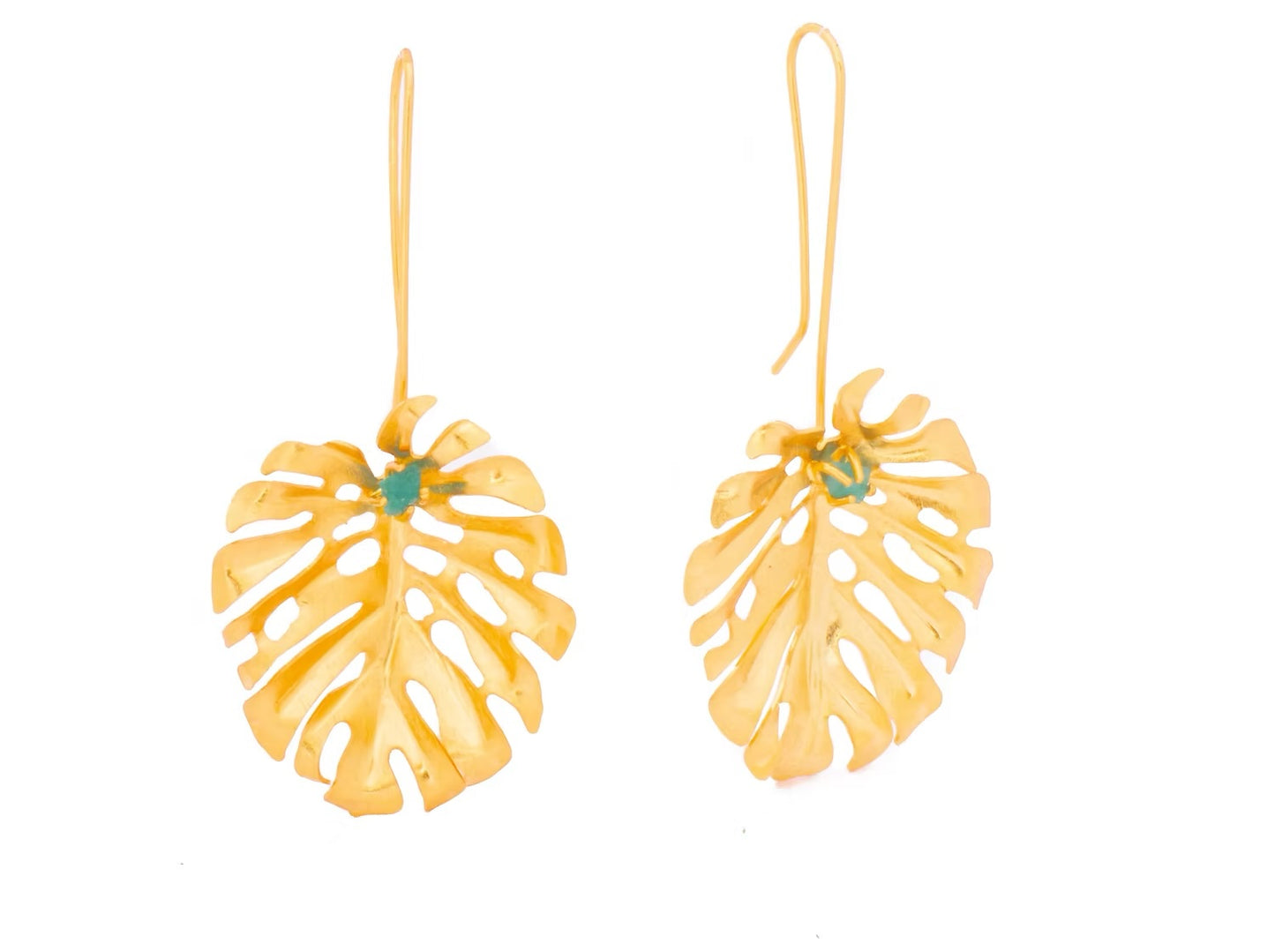 Emerald bullet leaf fisherman's hook earrings