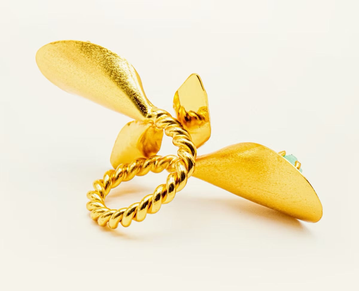 Anillo Trenzado 2 Cartuchos Esmeralda