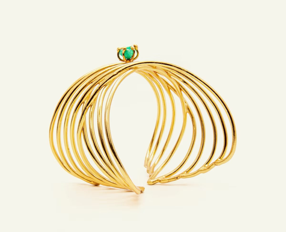 Brazalete grande Alambres Cruzados Esmeralda