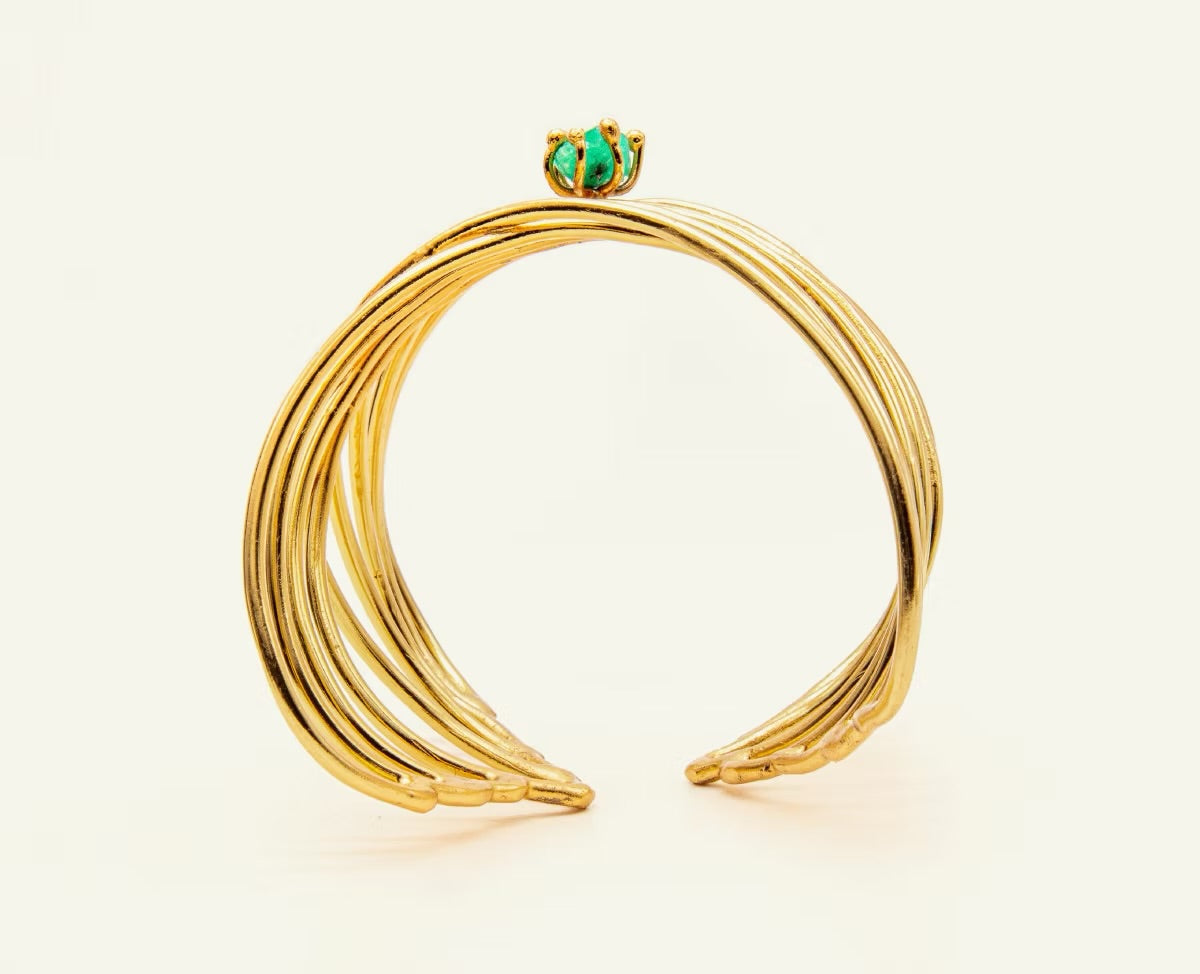 Brazalete grande Alambres Cruzados Esmeralda