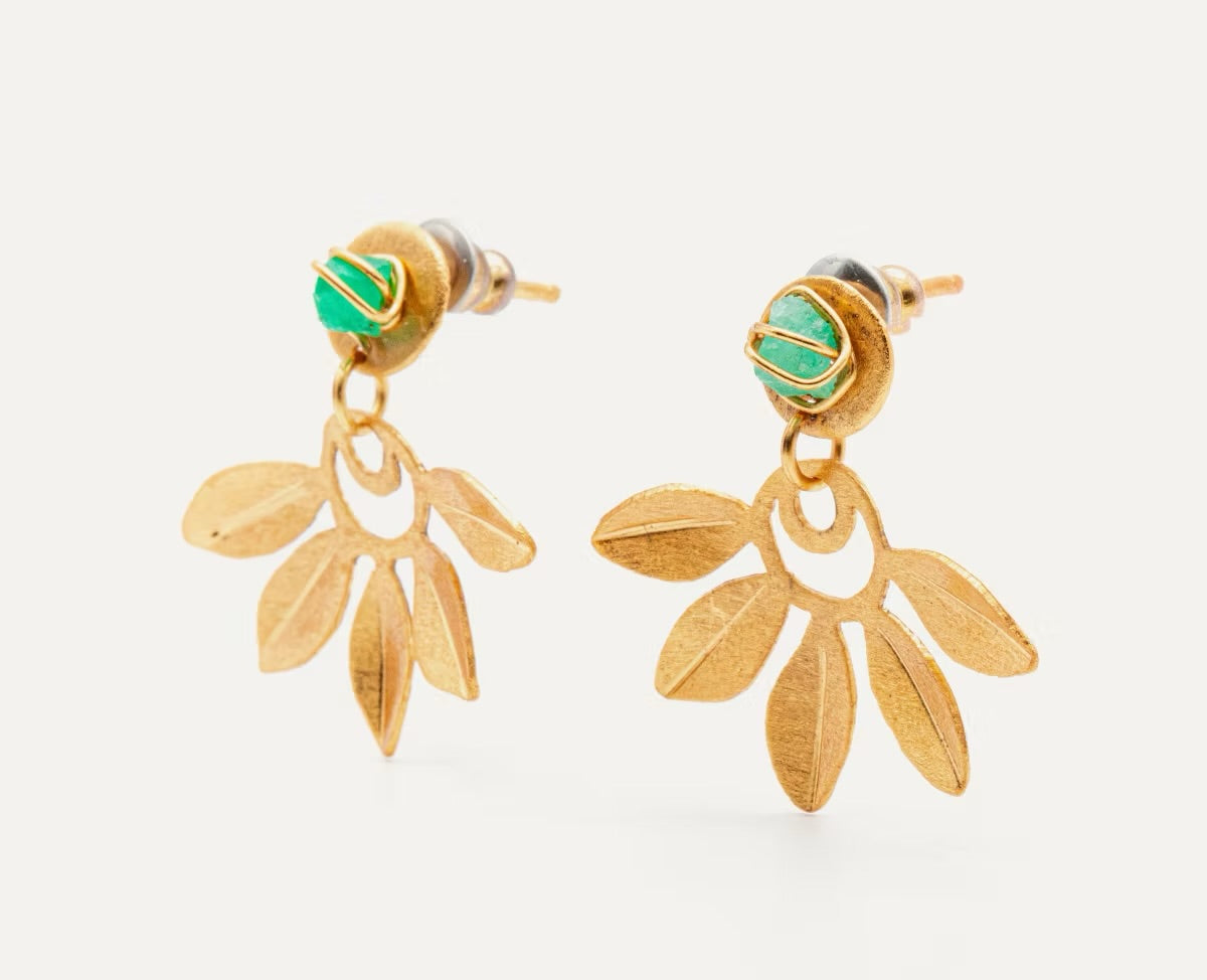 Mini Emerald 5 Leaf Earrings