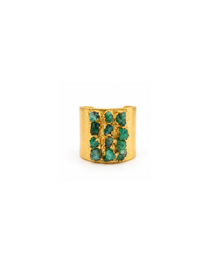 Anillo base ancha 12 esmeraldas
