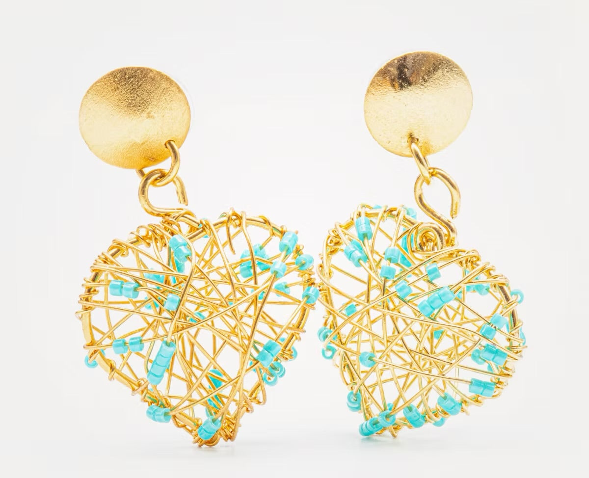 Arete tejido Corazón pequeño