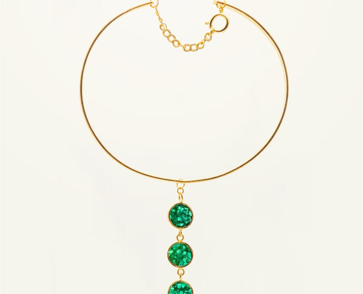 Choker Aro 3 Círculos esmeralda resinado