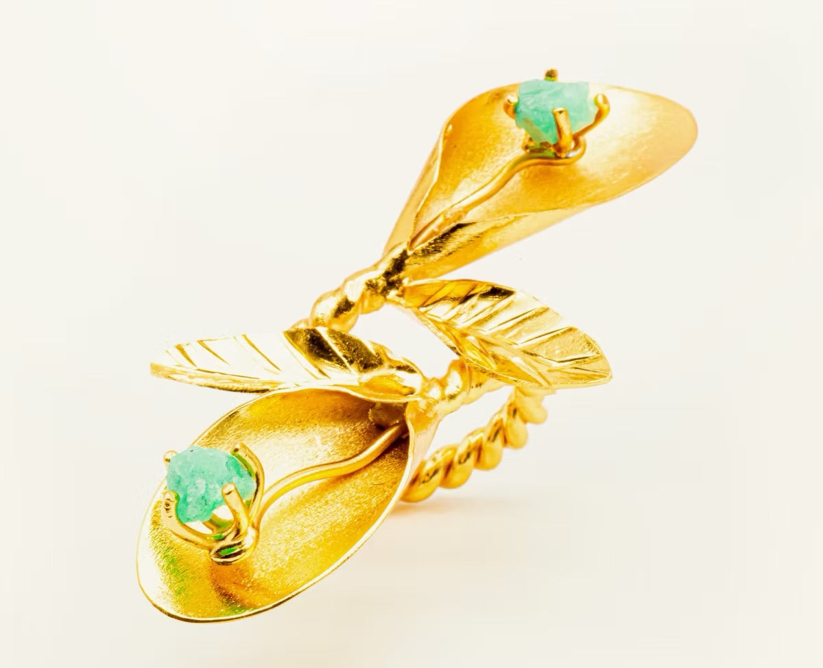 Anillo Trenzado 2 Cartuchos Esmeralda