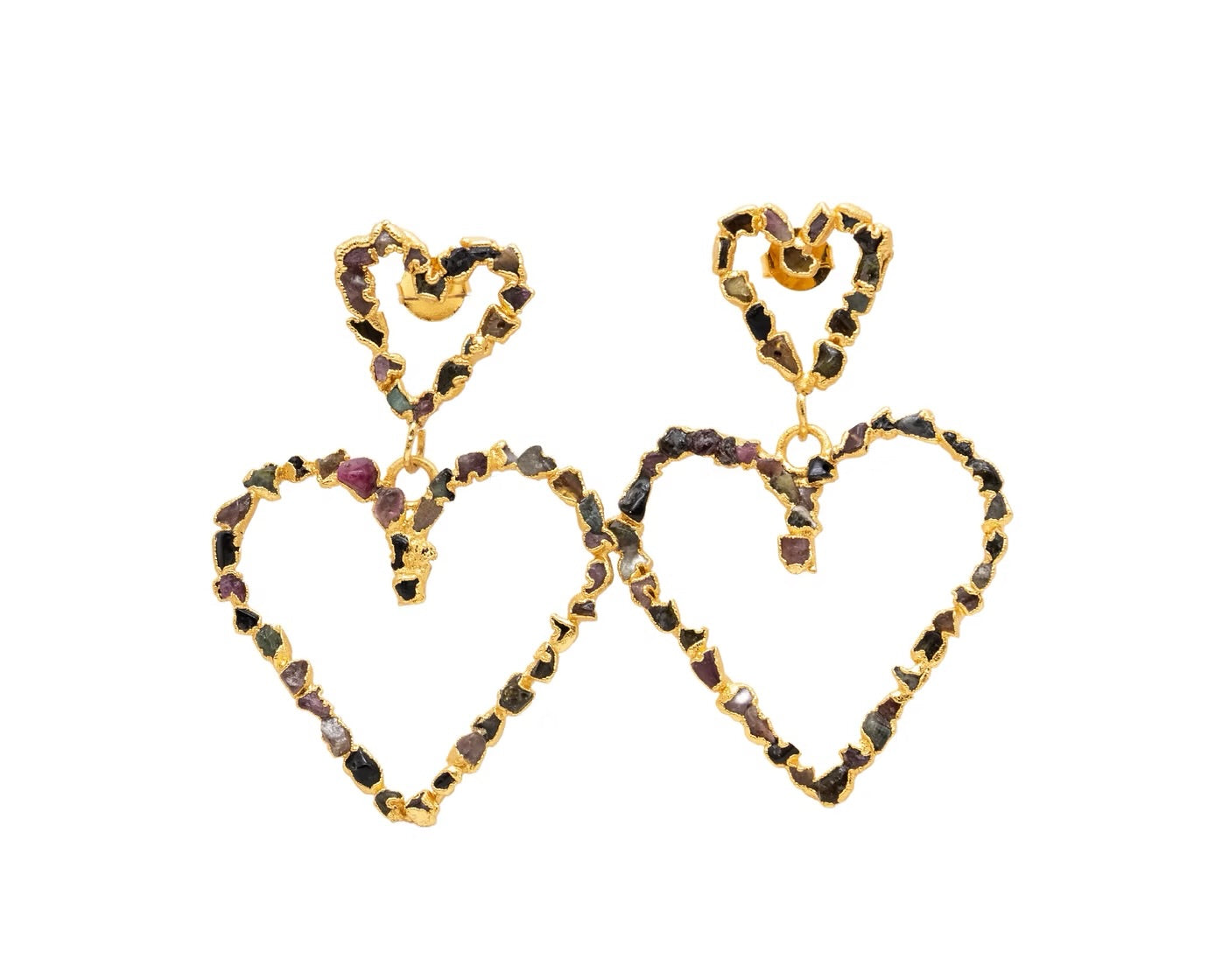 Maxi Arete doble corazón turmalinas