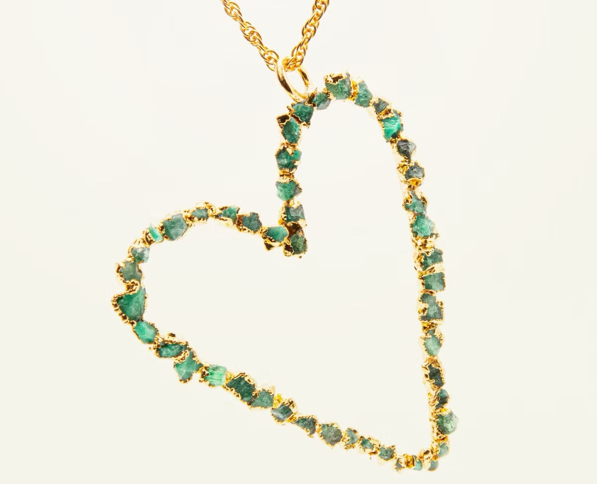 Large Emerald Heart Pendant Necklace - L'AMOUR Collection