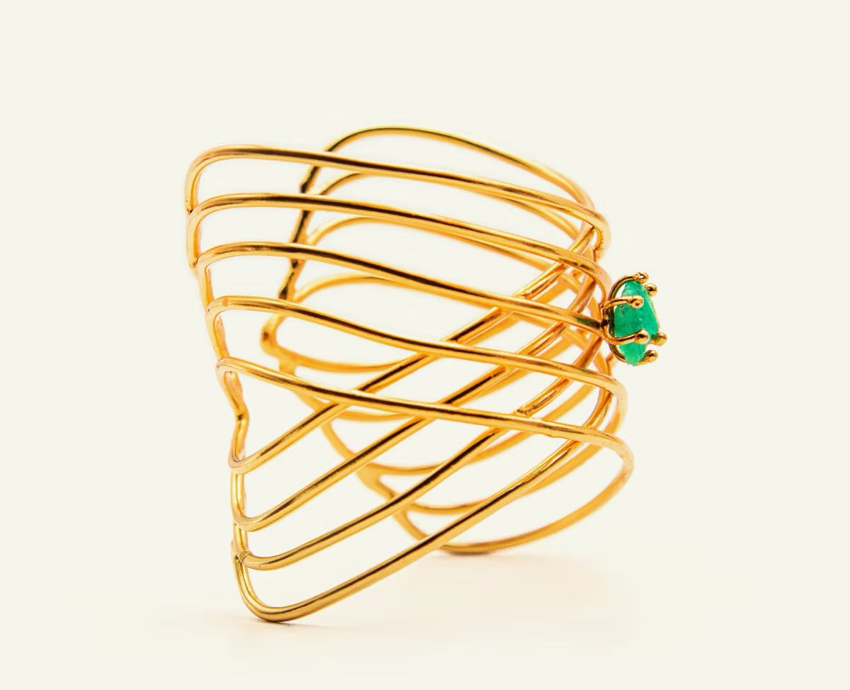 Brazalete grande Alambres Cruzados Esmeralda