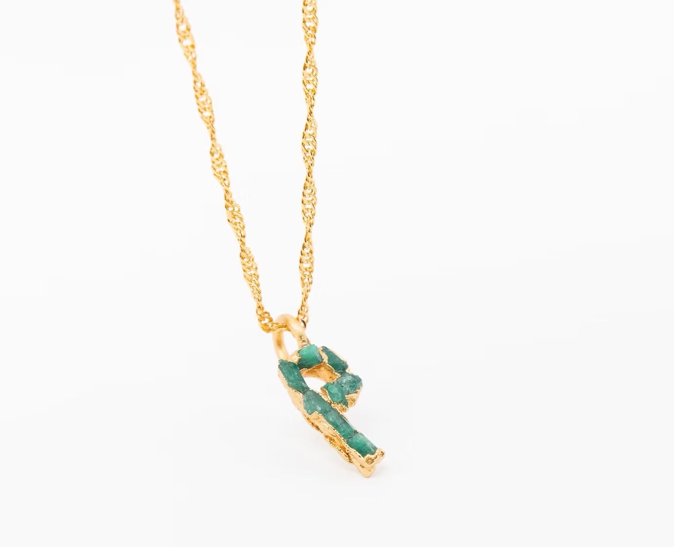I pendant with chain, small emerald lettering, FUSION