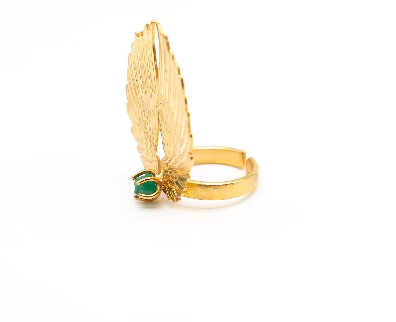 Anillo Alas grabado Esmeralda