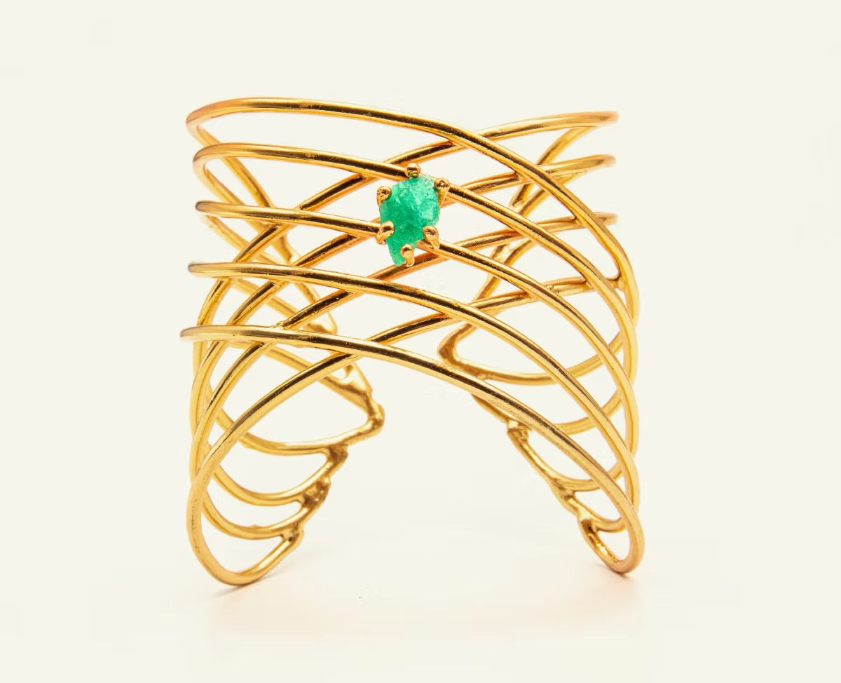 Brazalete grande Alambres Cruzados Esmeralda