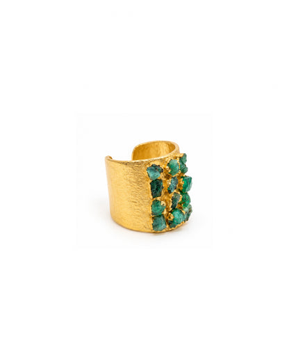 Anillo base ancha 12 esmeraldas