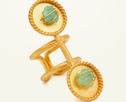 Anillo doble círculo trenza esmeralda alambrada