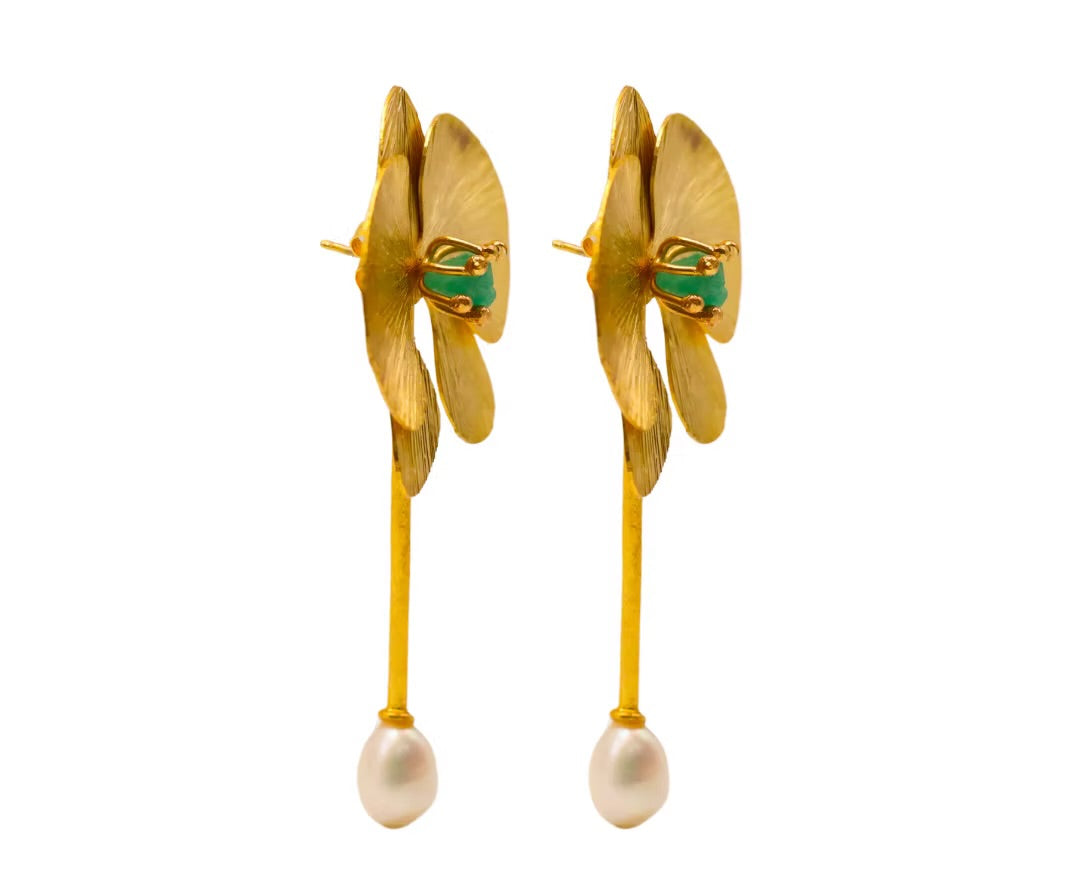 Maxi Arete Reemplazable Orquídea Perla y esmeralda