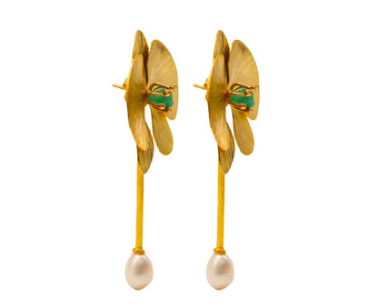 Maxi Arete Reemplazable Orquídea Perla y esmeralda