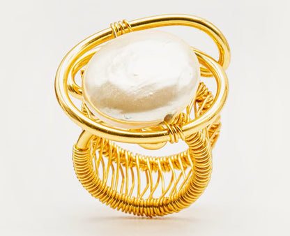 Anillo alambrado Perla plana