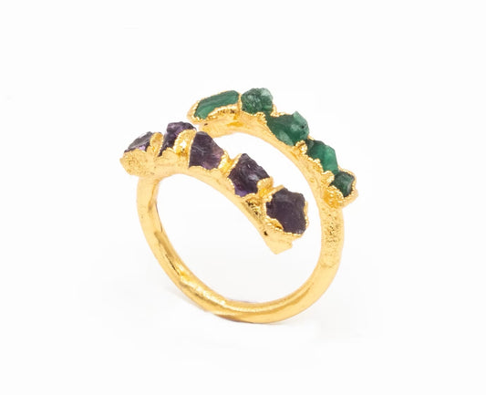 Anillo espiral mix   amatistas y esmeraldas - FUSIÓN