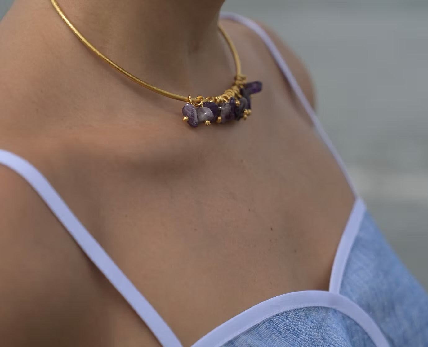 Choker Varias Piedras Amatistas colgantes