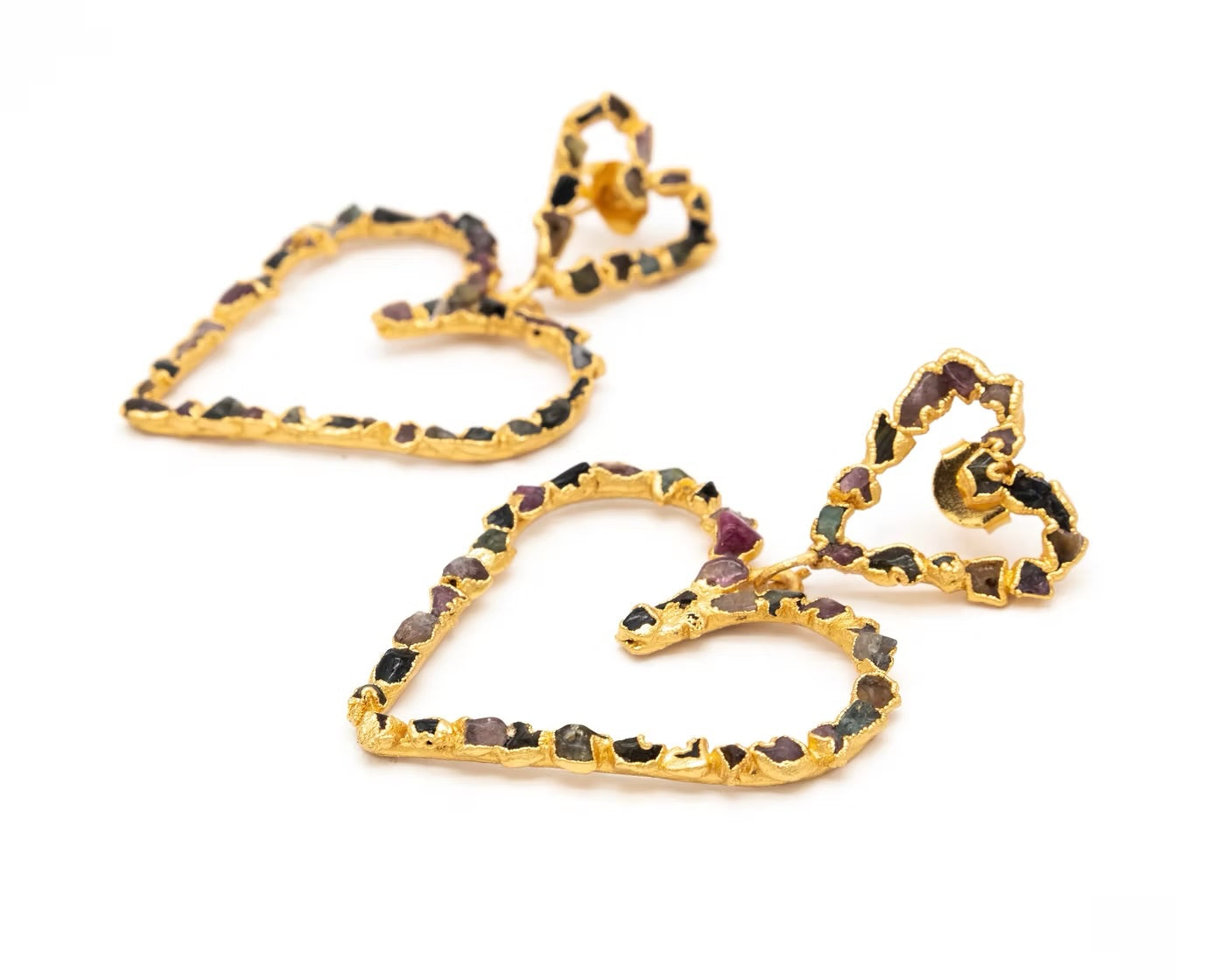 Maxi Arete doble corazón turmalinas