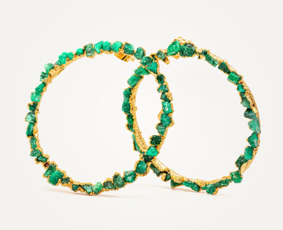 Medium Emerald Crown Stud Earrings - FUSION Collection