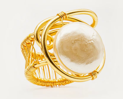 Anillo alambrado Perla plana